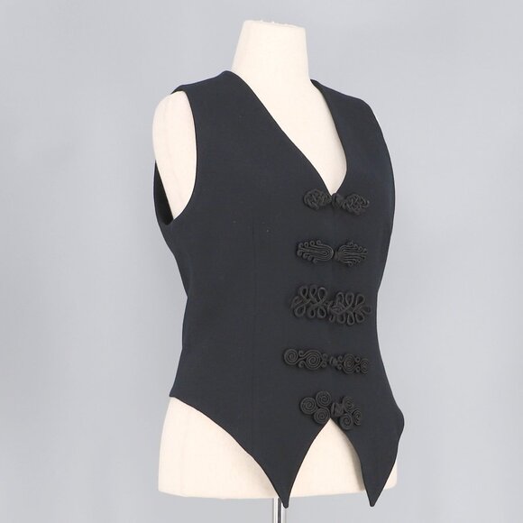 VINTAGE ALBERTO MAKALI 100% Wool Black Vest Waistcoat Top Decorative Buttons - Picture 3 of 8